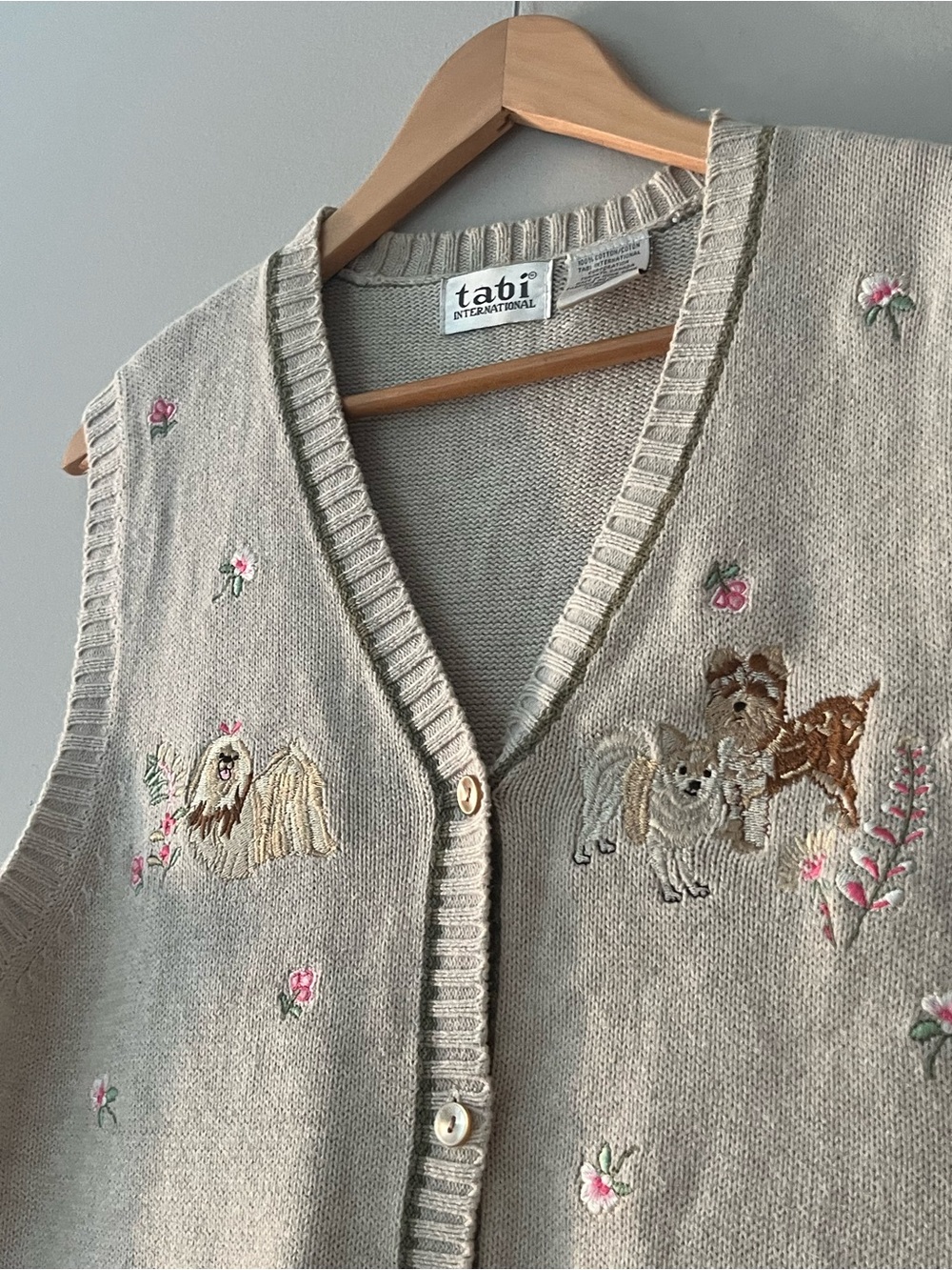 Vintage Tabi Cottagecore Embroidered Dog Cotton Sweater Vest M - Picture 3 of 12